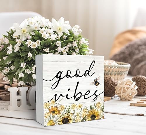 SRADMO Inspirational Bee and Sunflower Decor Wood Box Sign Desk Decor, Summer Rustic Wooden Block Box Sign Decoration For Home Office Shelf Table Decorative Accessories - Image 3