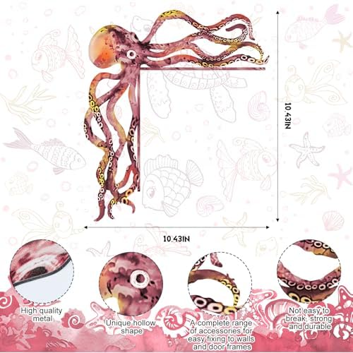 FairySandy Metal Octopus Door Topper Decor Ocean Door Frame, Pink Orange - Image 2