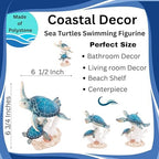 Sea Turtle Decor Figurine Blue Turtles Swimming on Coral Reef Base Beach House Coastal Decor - Image 4