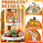5 Pcs Fall Pumpkin Decor for Home Green Pumpkin Wooden Table Centerpiece - Image 3