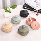 Lependor Ceramic Ashtray with Lid,Windproof,Ash Holder for Smokers,Desktop Smoking Ash Tray for Home Office Decoration - Dark Green - Image 3