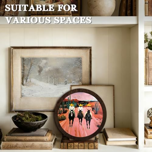 CFFJLHN Vintage Western Cowboy Framed Wall Art Decor Classy Western Decor, Rustic Country Southwest Cowboy Riding Horse Round Wall Art Hanging Decorations for Home Bedroom Living Room, 10x10 Inch - Image 6