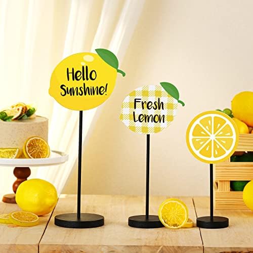Maitys 3 Pcs Summer Lemon Wooden Table Decor Yellow Lemon Tiered Tray Decor - Image 2