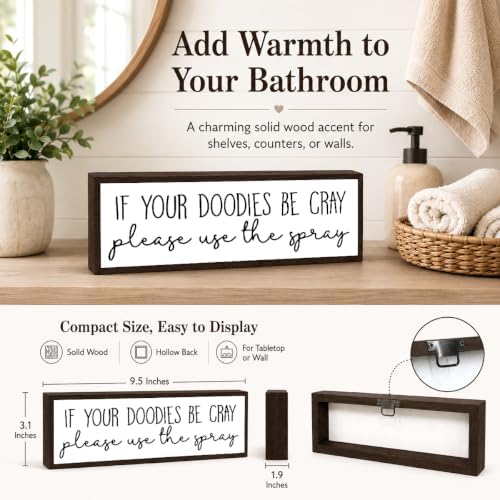 Funny Bathroom Wood Sign, If Your Doodies Be Cray Please Use the Spray, Funny Farmhouse Bathroom Wall Decor, Farmhouse Solid Wood Sign for Restroom, Rustic Bathrooms Decor Gift, 9.5 x 3.1 Inches - Image 4