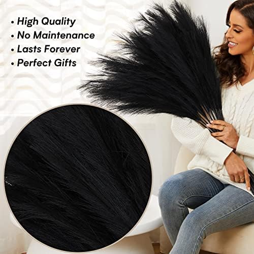 Black Pampas Grass, 9 PCS 37''/3.1FT Tall Fluffy Fake Pompas Floral, Large Artificial Pompous Grass Branches for Floor Vase Fillers, Boho Farmhouse Room Wedding Decor (Black) - Image 5