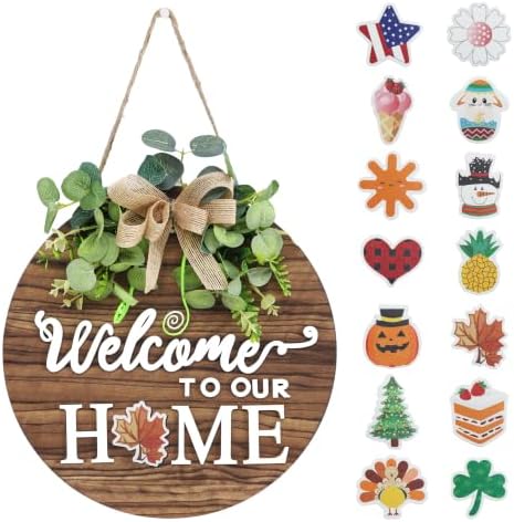 Interchange Welcome Sign Front Door Wreaths for Spring Fall Summer Winter by RoseCraft
