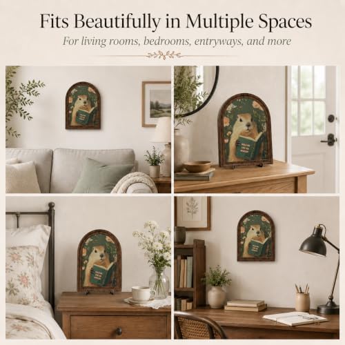 Wooden Tabletop Decor Funny Reading Groundhog Art for Library, Office or Study Decor, Literary Wall Art for Reading Lovers Gift Decor, Home Decorative Accent - Image 3