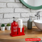 Glass Mouthwash Dispenser for Bathroom, 16 OZ Mouthwash Dispenser with Pour Spout and Wood Cup Holder and Tray, Mouth Wash Bottle Container, Red Kitchen Bathroom Decor and Accessories - Image 2