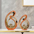 2 PCS Orange Decor Accent Ceramic Statue Orange Gold Mid Century Modern Home Decor Accents Sculpture Decorations Centerpieces for Living Room Bookshelf Shelf Coffee Table Kitchen Office Dining Table - Image 2