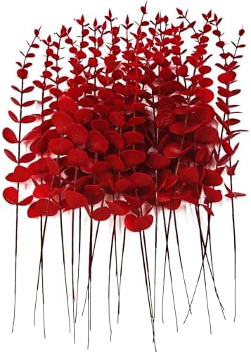 ABAJI 24 PCS Eucalyptus Stems Plastic Vivid Leaf Decorations Artificial Leaves Fake Faux Greenery Plant for Home Office House Table Desk Decor Wedding or Party Vase Forever Live by ABAJI