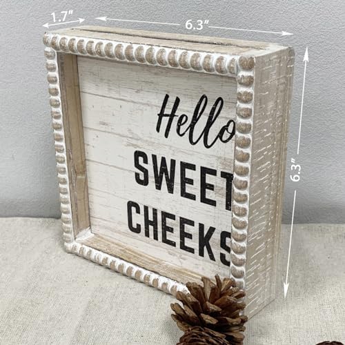 Boho Farmhouse Wooden Framed Bathroom Decor Signs, Funny Restroom Decorative Plaque Small Cute, Toilet Rules Shelf Decoration (Hello Sweet Cheeks) - Image 6