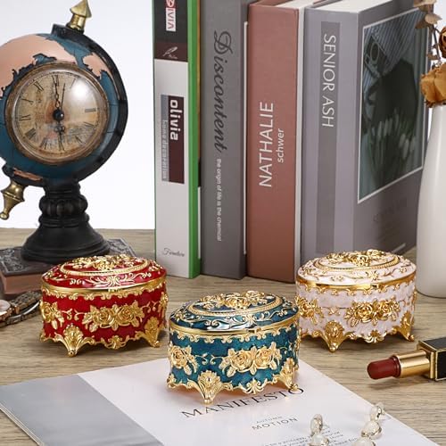Hipiwe Vintage Metal Jewelry Box - Oval Trinket Organizer Ring Box Case - Image 5