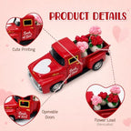 Valentine's Day Red Truck Decor with 4 Mini Rose Flower Pots, 4.9 Inch Vintage Metal Pickup Truck, Romantic Farmhouse Tabletop Centerpiece for Home Office Shelf Mantel, Valentine's Gift for Her - Image 6