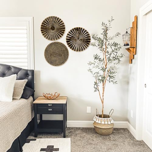 Briful 12" Wall Décor Pack of 3 Metal Gold & Black Washed Starbursts Radial Plate Wall Art Modern Accent Hanging Wall Decorations For Home Office Bedroom Or Living Room Wall Sculptures - Image 3