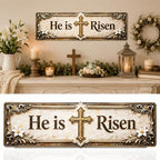 Love You, Bye – Vintage Metal Wall Sign, Metal Signs, Hallway Entryway Door Signs Decor, 16 X 4 Inch Aluminum Rustic Wall Art, Farmhouse Style Hanging Plaque for Decoration (1, He is Risen-Gold, M) - Image 7