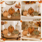 Fall Decorations for Home, Wooden Buffalo Plaid Pumpkin Fall Decor - Image 6