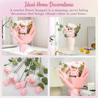 Crochet Flower Bouquet - Crochet Flowers Bouquet Hand Knitted Rose Crochet Flower Bouquet, Crocheted Flowers Plush Bouquet Gifts for Women Birthdays, Mother's Day, Valentines Day Wedding Home Decor - Image 7