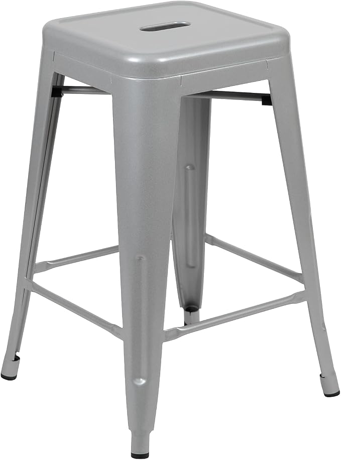 Flash Furniture Lily 24" High Metal Counter-Height, Indoor Bar Stool in Silver - Image 8