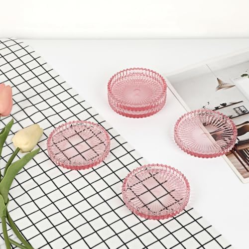 Modern Clear Coaster Set of 5- Glass Coasters for Drinks, Clear Pink - Image 7