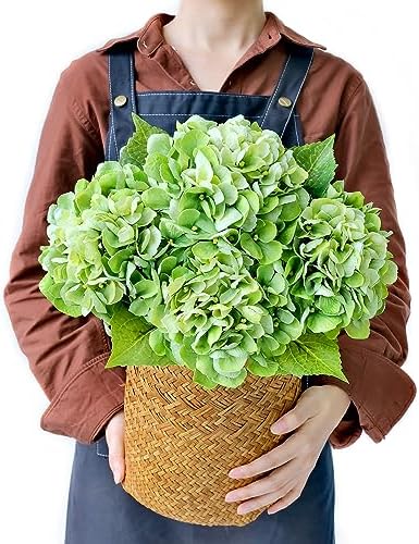 JINWOE 4PCS Real Touch Faux Hydrangea Flowers, 21" Green Latex Silk Flowers for Decoration,Vintage Fake Bouquet Flowers for Wedding Centerpieces Tables Party Outdoor Home Baby Showers by JINWOEArtificialFlowers