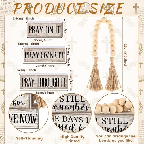 Yuntau 4 Pcs Farmhouse Christian Tabletop Decor Rustic Wood Bead Garland - Image 4