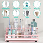 HapiRm Toothbrush Holders for Bathroom - 5 Partitions Bathroom Counter Organizer with Instant Drying Stone, Stainless Steel Countertop Storage Electric Toothbrush Toothpaste Holder - Pink - Image 2