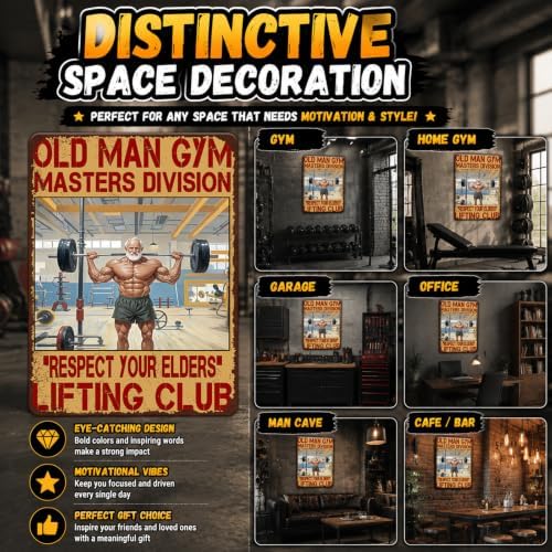 Gym Posters Old Man Gym Metal Tin Sign Weightlifting Home Bar Pub Poster Garage Restaurant Kitchen Cafe 12x16 Inch - Image 5