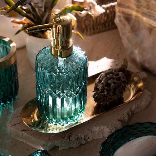EMPO 6-Piece Vintage Glass Bathroom Accessories Set (Ocean Teal Blue) Decor - Image 5