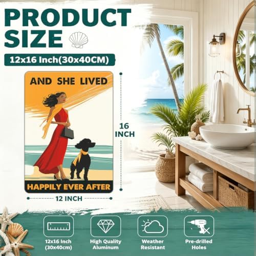 and She Lived Happily Ever After Metal Sign Poodle and Girl Wall Decor Poster for Home Bar Club Coffee Beach House 12x16 Inch - Image 2