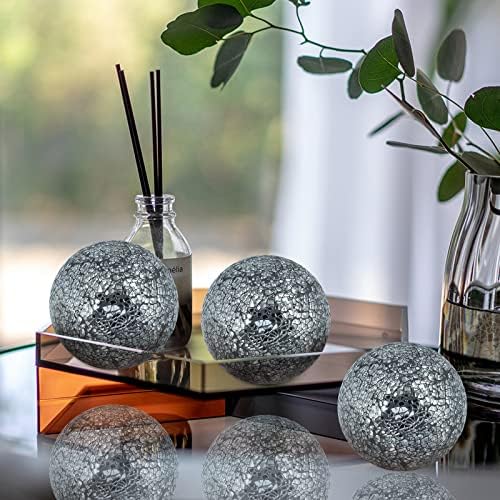 MDLUU 4" Decorative Orbs, Mosaic Sphere Balls, Centerpiece Balls for Bowls, Vases, Dining Table Decor, Pack of 3 (Black Silver) - Image 6