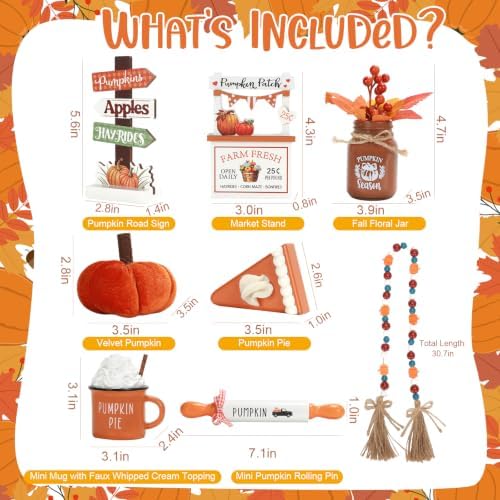 Fall Decorations for Home Indoor, 8Pcs Farmhouse Fall Tiered Tray Decor Set - Image 2