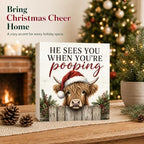 Christmas Highland Cow Bathroom Decorations Funny Wooden Box Sign - Image 2