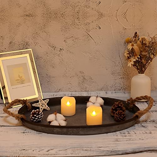 Hipiwe Galvanized Metal Iron Tray Farmhouse Serving Trays with Rope Handle - Image 7