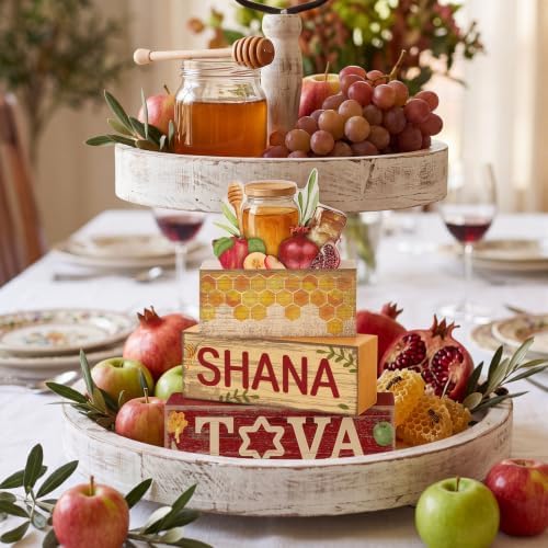 Yuntau 4 Pcs Rosh Hashanah Decorations Wooden Jewish New Year Centerpieces - Image 2