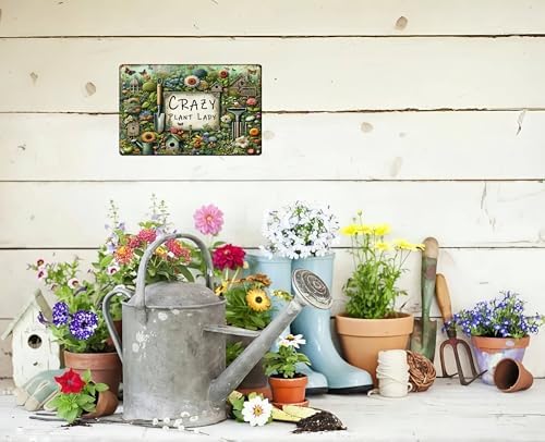 Bestylez Garden Gifts Vintage Gardening Signs Crazy Plant Lady Metal Sign for Home Garden Greenhouse Living Room Bedroom Yard Outdoor Decor 8X12 Inch (3359) - Image 5