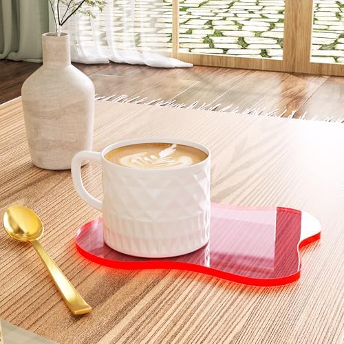 Acrylic Coaster Decorative Plates,Coral Pink Bar Drink Coaster, Clear Cloud Shape Coffee Cup Coaster, Perfect for Tabletop Protection and Accessories Display.(Coral Pink) - Image 2