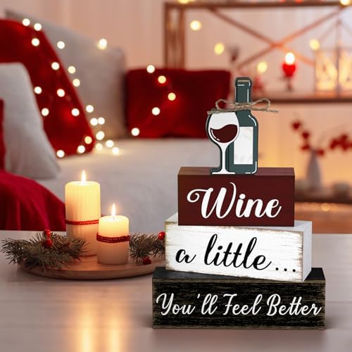 Marsui 4 Pcs Wine Decorations Wooden Farmhouse Wine Bar Sign for Kitchen - Image 6