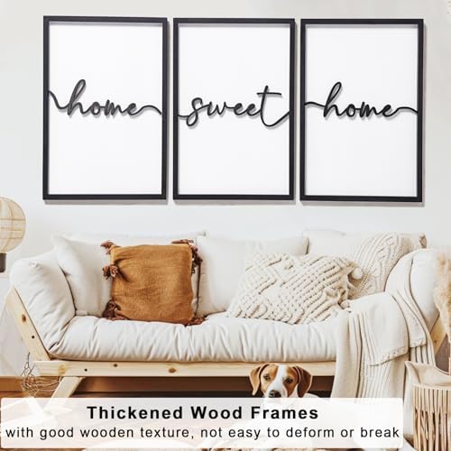 3D Wood Home Sweet Home Wall Art, Modern Home Sweet Home Sign for Large Living Room Wall Decor(Ready to Hang, Set of 3, 16x24 Inch, Framed) - Image 4