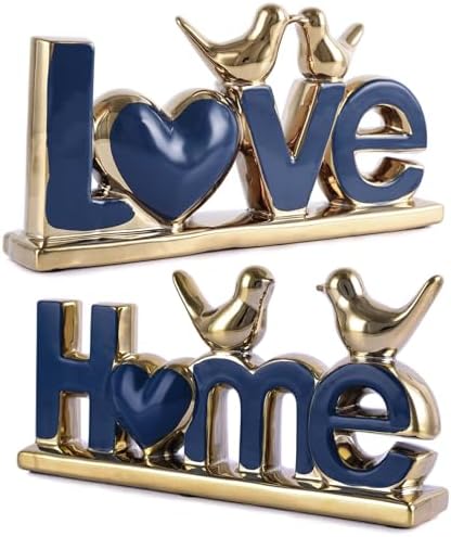 Love Sign Decor,Gold Room Decor Aesthetic, Knick Knack Shelf,Bird Decor, Boho Bookshelf,Abstract Statue,for Living Room,Bedroom, Contemporary Tv Stand Set of 2 (2, Gold Blue) by PlivBloom