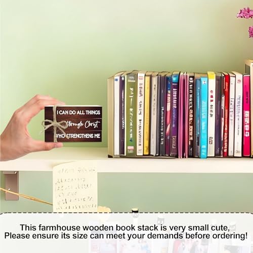 Decorative Books for Home Decor, Wood Book Stack for Table Decor, I Can Do All Things Through Christ Who Strengthens Me Decoration Books for Office Shelf, Farmhouse Stacked Books Decoration (L73) - Image 3