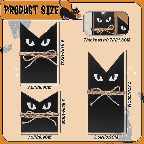 3 PCS Wooden Black Cats Decor, Spooky Cat Theme, Halloween Tiered Tray Decor, Farmhouse Halloween Tiered Tray and Mantle Decoration, Fall Accent, Wood Sign Rustic Style, Halloween Decoration Indoor - Image 3