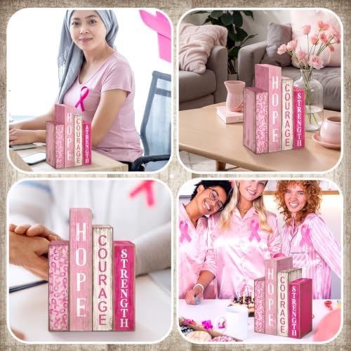 Lineshading 4 Pcs Breast Cancer Awareness Table Decor Pink Wooden Book Sign - Image 5