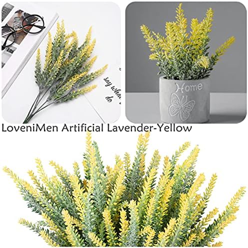 Artificial Lavender Yellow 4 Bundles, Lifelike Faux Flowers Foliage Leaves Plant for Wedding Bouquets, Outside Hanging Planter, Farmhouse Indoor Outdoor Patio Home Decor - Image 3