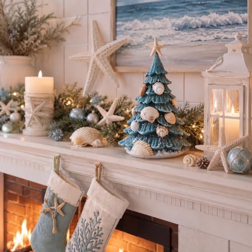 Vicenpal 8 Inch Coastal Christmas Tree Decor, Seashell Starfish Resin - Image 5