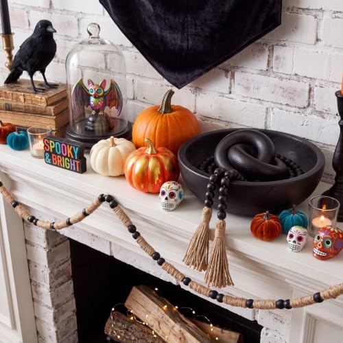Novabright Farmhouse Wooden Bowl Set with Chain Beads, Black - Image 4