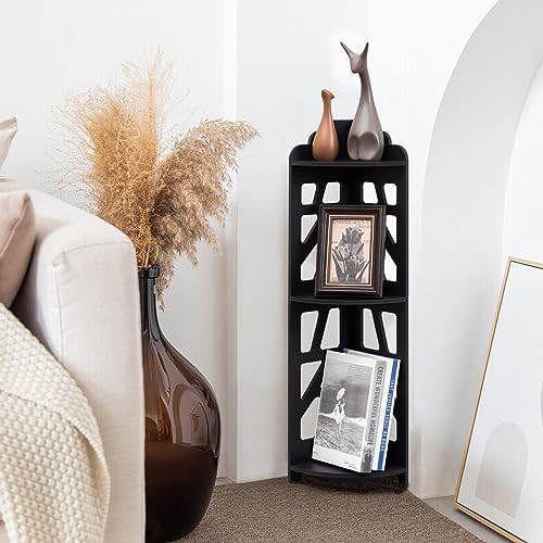 J JINXIAMU Corner Shelves,Corner Shelf Stand Waterproof Great for Bathroom Storage Tight Space,Small Shelf Stand Fit for Toilet Paper Holder Storage, Corner Tables for Small Space,Black - Image 3