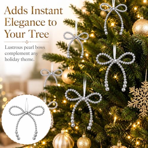 DIYDEC 18PCS Christmas Pearl Bow Ornament 4.5in Tree Topper Hanging Decor - Image 3