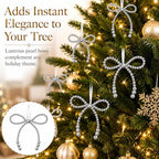 DIYDEC 18PCS Christmas Pearl Bow Ornament 4.5in Tree Topper Hanging Decor - Image 3