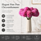 Mandy's 12pcs Artificial Hot Pink Ball Chrysanthemum Flowers - Image 2