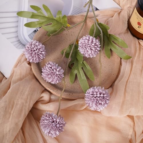Mixed 10 Pcs Artificial Pompon Mum Set-8 Chrysanthemum & 2 Rose Red Daisy, Purple Silk Faux Flower for Vase Fall Floral Arrangements Wedding Centerpiece DIY Home Indoor Outdoor Decor (No Vase) - Image 6